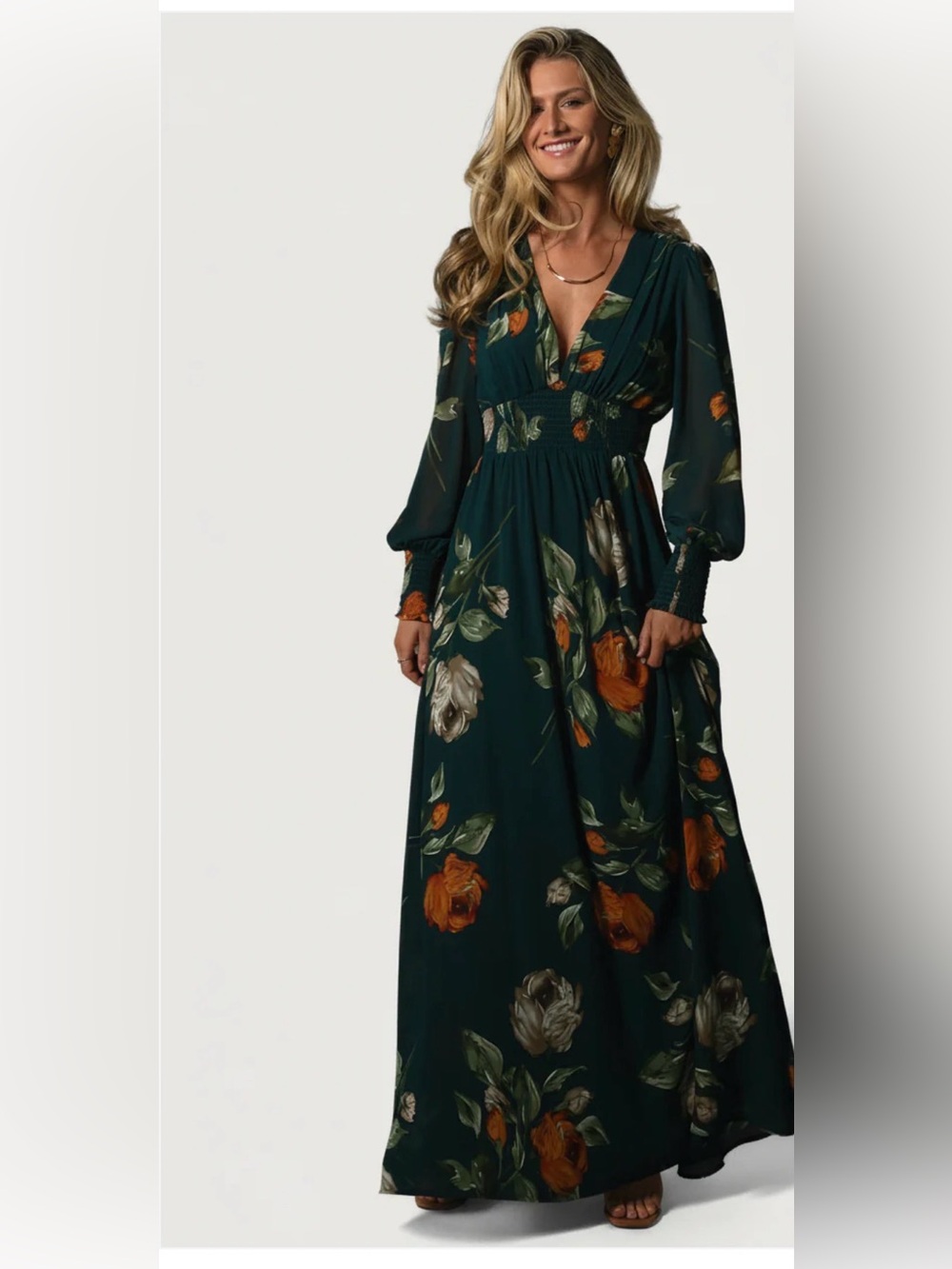 Baltic Born Teal Floral Maxi Dress with Long Sleeves - Picture 3 of 7